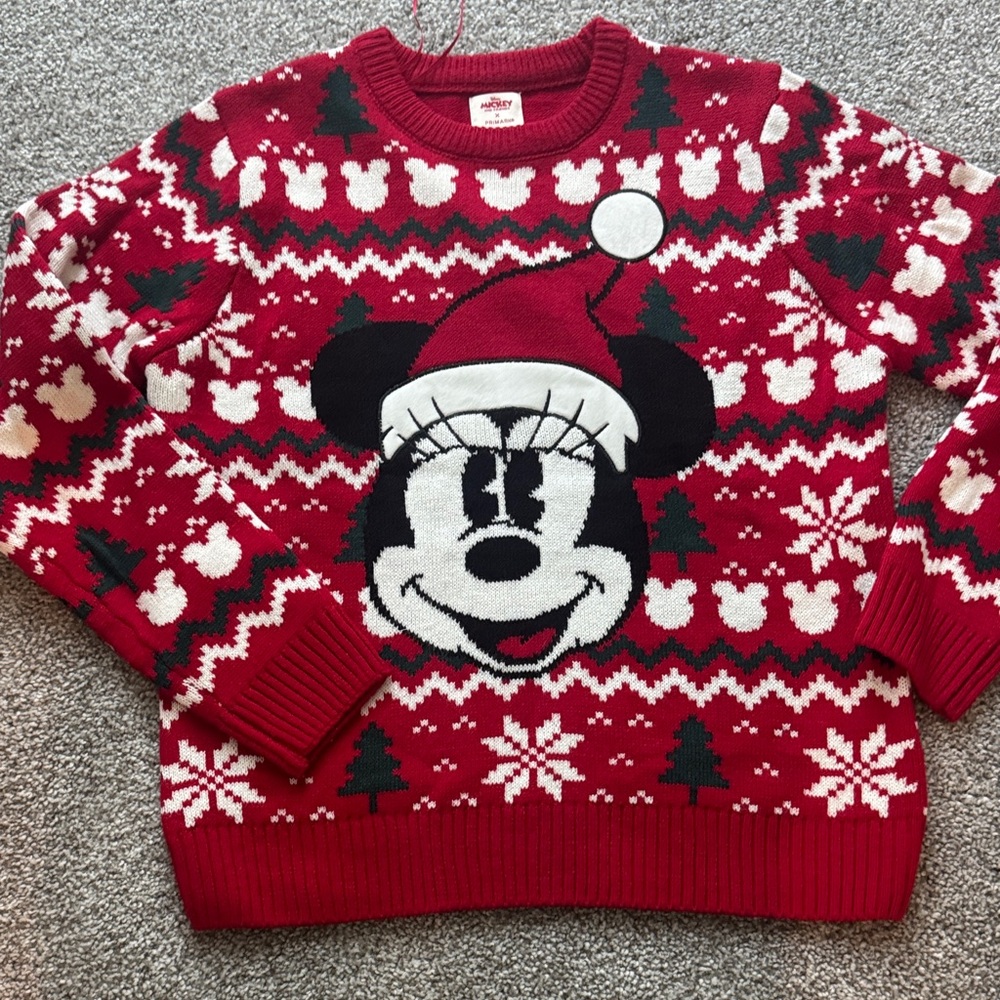 Primark Disney Minnie Red, Black & White Holiday Crewneck Sweater sz small